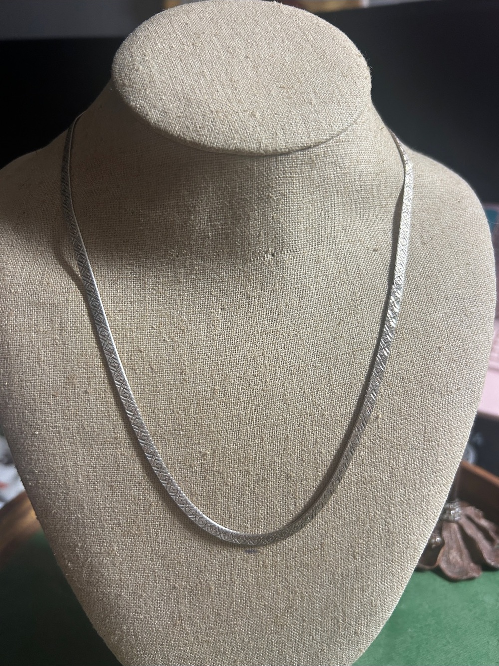 Vintage 18 inch Sterling Silver Textured Herringbone Necklace - Women Jewelry